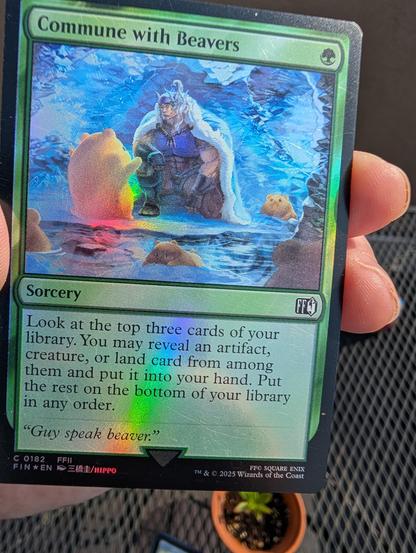 A ff themed magic the gathering card about communing with beavers