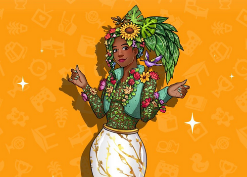 Prissy Plastique, an anthropomorphized fake plant from the game Date Everything.