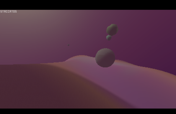 three small irregular rocks floating in the sky punctuate an image of a bright pink dune silhouetted against a hazy pink sky. i just really liked the composition of this one tbh :)
