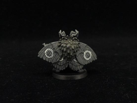 Mothman from behind, showing white circles on his wings.