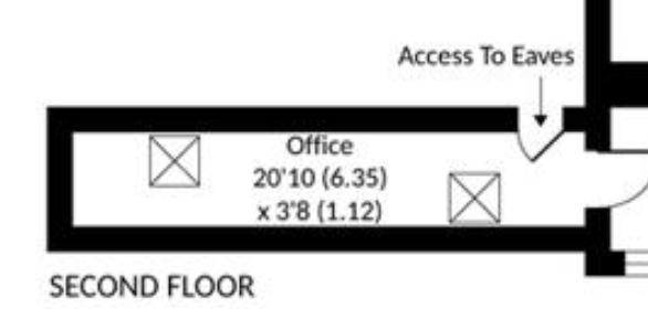 part of a floor plan for a house, showing a long thin room measuring approximately 20ft 10 inches by 3ft 8 inches. The room is labelled as an "Office".