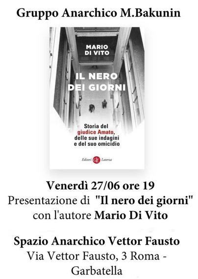 Presentazione libro "Il nero dei giorni" di Mario Di Vito allo Spazio Anarchico Vettor Fausto