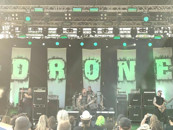 Metal band "Drone" performing live on stage at Metal Frenzy Open Air festival in Gardelegen.