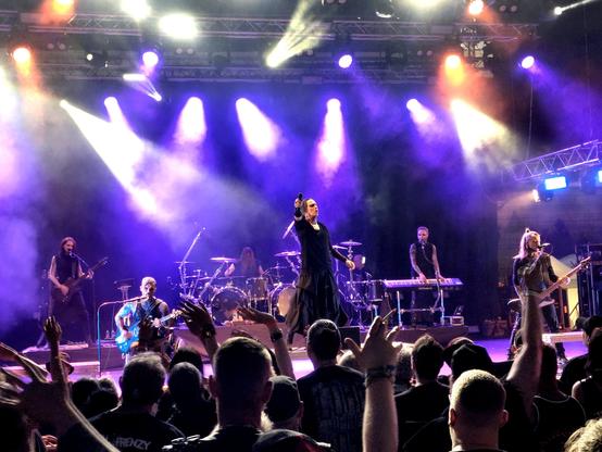 Metal band "Lord of the Lost" performing live on stage at Metal Frenzy Open Air festival in Gardelegen.