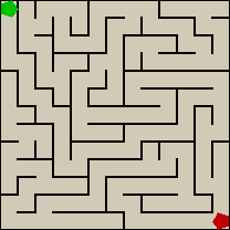 A computer generated 13 by 13 maze.
