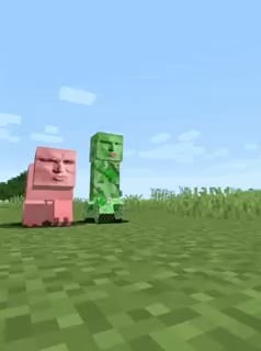 Idk. Minecraft Sigma Creeper and Pig Walking with Patrick Bateman face?