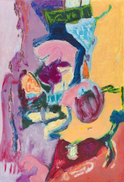 Image: Sarah Dwyer: Two Feet Under, 2024, oil and oil bar on gessoed oil paper; 64 x 48 cm | abstract painting of mostly bright shapes and visible paintstrokes; otherwise very hard to describe… • “…”