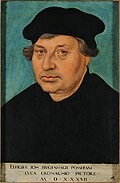 Portraitgemälde von Johannes Bugenhagen schwarzem Hemd und Hut