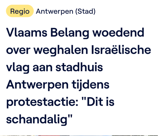 Vlaams Belang woedend over weghalen Israëlische vlag aan stadhuis Antwerpen tijdens protestactie: "Dit is schandalig"