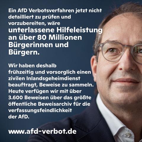 Wir haben frühzeitig und vorsorglich einen zivilen Inlandsgeheimdienst beauftragt, Beweise zu sammeln.
Heute verfügen wir mit über
3.600 Beweisen über das größte öffentliche Beweisarchiv für die verfassungsfeindlichkeit
der AfD.
www.afd-verbot.de