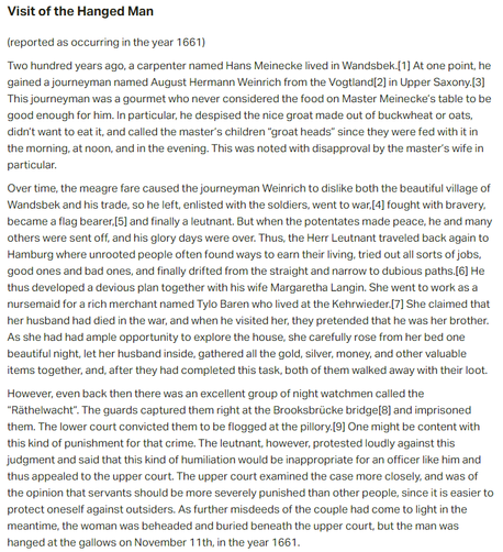 Part 1 of German folk tale "Visit of the Hanged Man". Drop me a line if you want a machine-readable transcript!