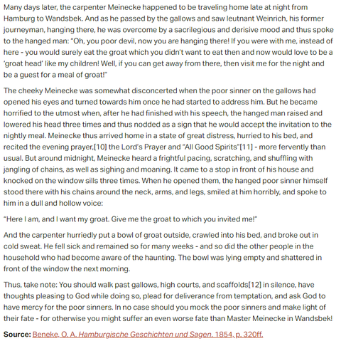 Part 2 of German folk tale "Visit of the Hanged Man". Drop me a line if you want a machine-readable transcript!