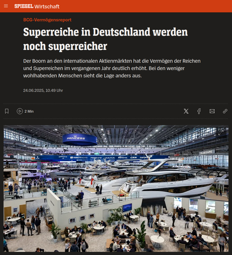 Screenshot: "Superreiche in Deutschland werden noch superreicher"