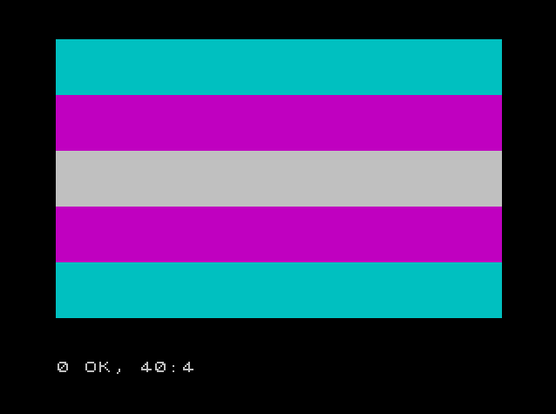 trans pride flag displayed by an (emulated) ZX Spectrum
