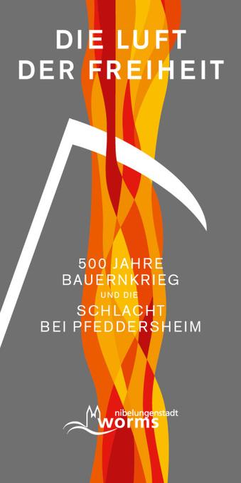 Das Bild zeigt eine stilisierte weiße Sense, die sich scharf gegen einen Hintergrund aus lodernden Flammenfarben (Rot, Orange, Gelb) abhebt – ein Sinnbild für Aufruhr, Zorn und glühenden Freiheitswillen. Die Worte „DIE LUFT DER FREIHEIT“ stehen oben in Großbuchstaben, darüber ein Feuerband, das an aufsteigende Hitze oder rebellische Energie erinnert. Darunter der Verweis auf „500 Jahre Bauernkrieg und die Schlacht bei Pfeddersheim“, mit der Stadt Worms als Veranstalter gekennzeichnet. Die Sense symbolisiert sowohl das bäuerliche Leben als auch den Widerstand – ein Werkzeug der Arbeit wird zur Waffe der Revolte. Die Farbdynamik unterstreicht die Intensität des historischen Ereignisses.

Bildbeschreibung (English):
The image features a stylized white scythe cutting across a backdrop of fiery colors – red, orange, and yellow – evoking flames, uprising, and the burning desire for freedom. The title “THE AIR OF FREEDOM” stands boldly at the top, with the flame-like design rising behind it, resembling both heat and revolutionary energy. Below, the text refers to “500 Years of the Peasants’ War and the Battle of Pfeddersheim,” marked by the city of Worms. The scythe symbolizes both agricultural labor and revolt – a tool of survival turned into a weapon of resistance. The color dynamics emphasize the historical force and emotional intensity of the uprising.🖖