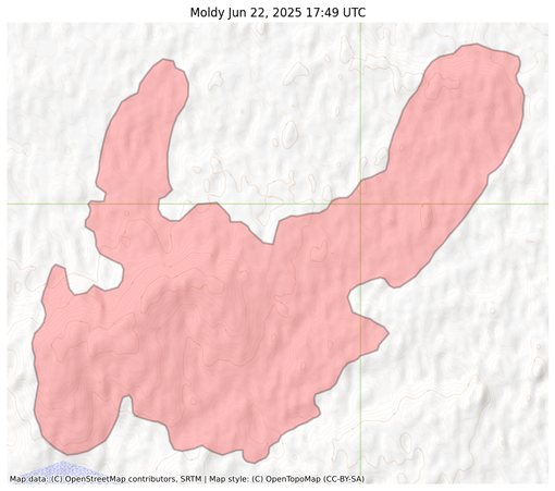 Visual map representation of the Moldy wildfire, showing the perimeters of the 8641.90548642627 acre fire on a map.