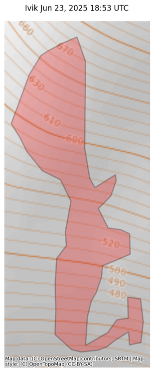 Visual map representation of the Ivik wildfire, showing the perimeters of the 7.517748885355186 acre fire on a map.