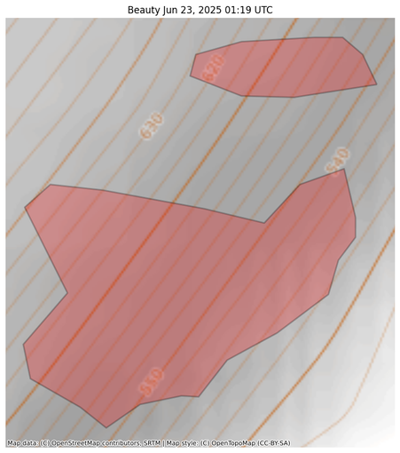 Visual map representation of the Beauty wildfire, showing the perimeters of the 13.47 acre fire on a map.