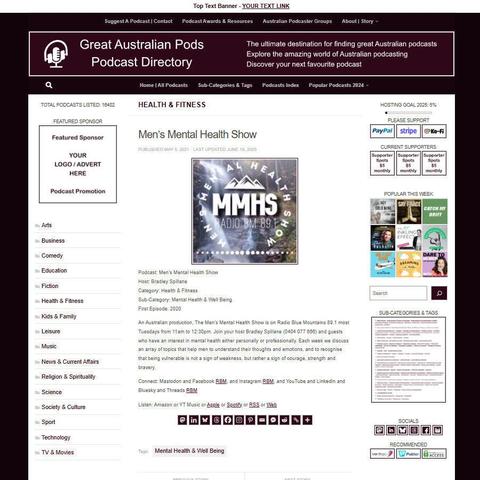 Men's Mental Health Show
Screenshot of the podcast listing on the Great Australian Pods website