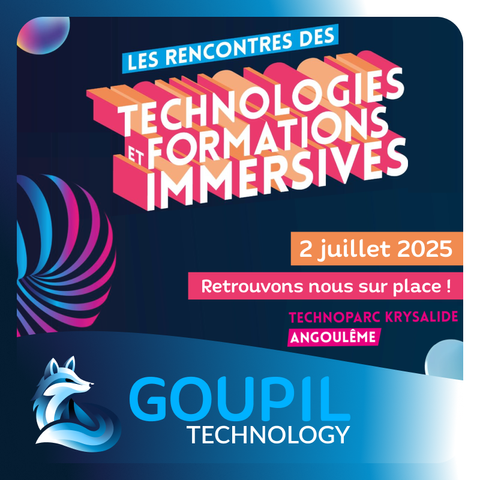 Une slide qui présente les Rencontres des Technologies et Formations Immersives, tout en rappelant la date du 2 juillet 2025 et une mention "Retrouvons nous sur place !"