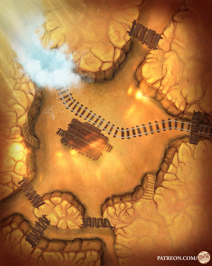 Minecart Track in a Canyon Flood Phased Battle Map phase by Domille's Wondrous Works. It features a minecart track running through a desert canyon.