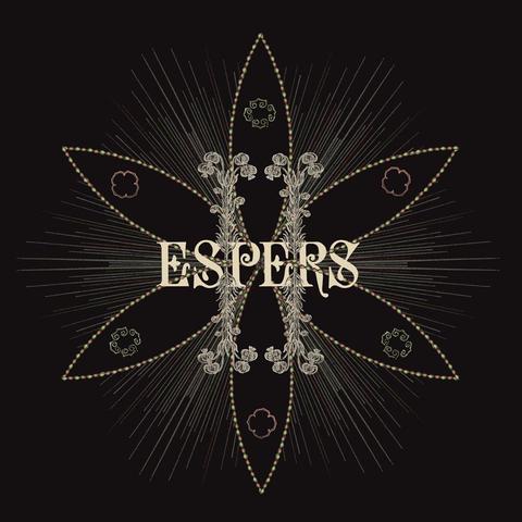 The cover art for the album 'II' by Espers.

The band name is at the centre of the cover in off-white set in a kind of medieval-style font, with II on top in an elaborate flowery font. Behind these is a six-point flower/leaf design which has a dotted outline which may be made up of seeds. Each 'leaf' has a circular motif in it near the end, and there are lots of thin lines emanating from the centre.