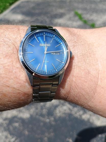 Seiko SNE525 #watch on my wrist. Nice blue dial, with decent rehaut and markers...but still lacking that classic / retro look that I am looking for.