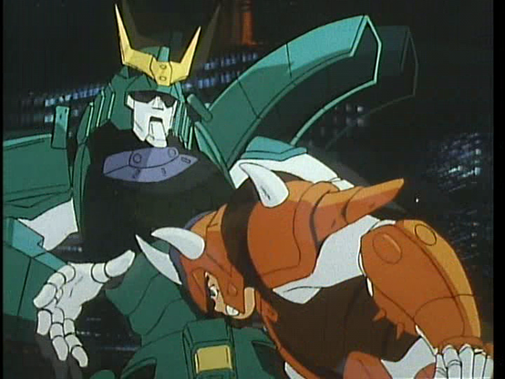 Kento in full armor headbutts into the midsection of the Armor of Halo. Sage isn't in the armor; there are only black voids where you would normally see his eyes and mouth.