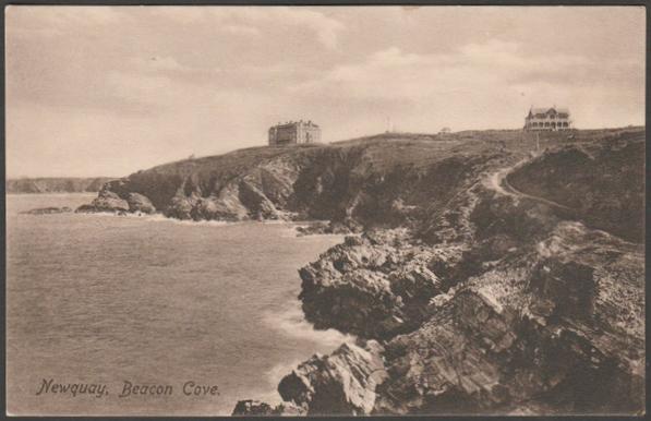 Printed sepia postcard showing a view of Beacon Cove at Newquay in Cornwall.

Published by Hartnoll Bros, Newquay, Hartnoll's Series, No 52530, photo by Frith's, registered in 1904, c.1905-10.

Postally unused.

Very good condition, with very slight corner bumps.