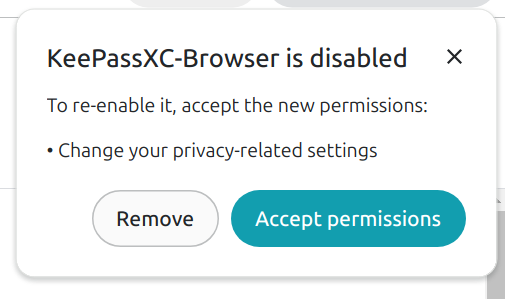 Notification "KeePassXC-Browser is disabled"