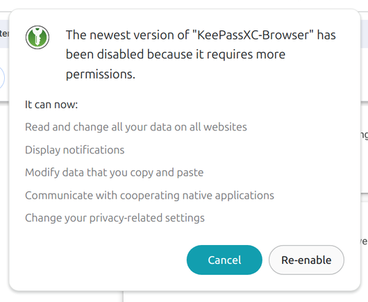 List of permissions for KeePassXC-Browser