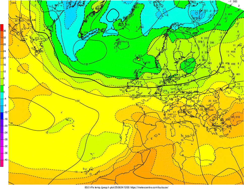 Analyse en altitude de la sitation météo en Europe ce jour.