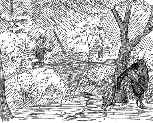 A whirling whimpus confusing its prey. Illustration by Coert du Bois.