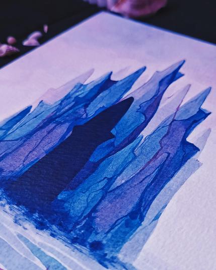 Acrylic ink painting of a fantastic seascape, representing a sort of magical portal leading to another dimension.