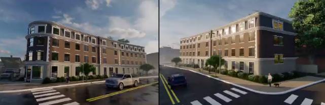 Renderings of proposed four-story apartment building