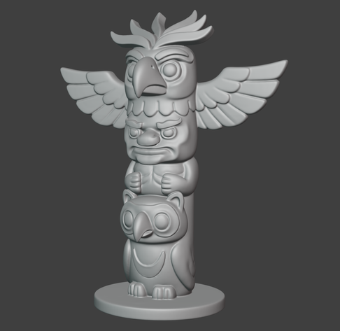 Blender 3D viewport screenshot, showing a stylized multi-head tiki totem pole.