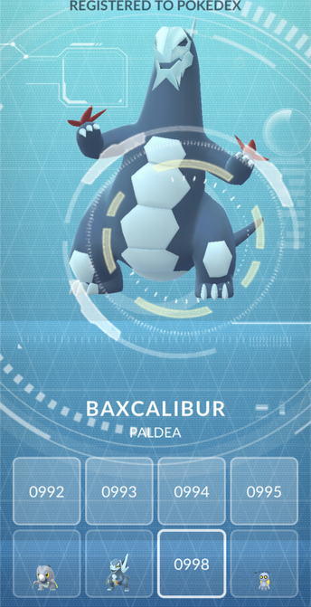 baxcalibur registered in the pokédex