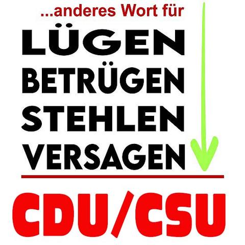 Hintergrund weiß Text: anderes Wort für Lügen, betrügen, stehlen, Versagen=CDUCSU