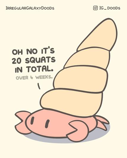 Photo by Irregular Galaxy Doods on June 24, 2025. May be a doodle of text that says 'IRREGULARGALAXYDOODS IG_ IG_DOODS OH NO IT's 20 SQUATS IN TOTAL. OVER 4 WEEKS. COA'.