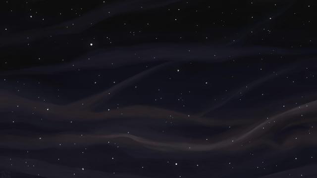 Digital painting of a dark night sky with purple undertones, filled with bright stars. Thin, translucent clouds are scattered across the frame.