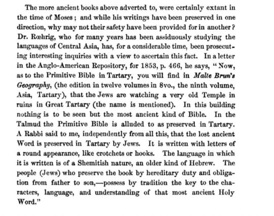 “The Primitive Bible” preserved in Central Asia (Tartary) by Jews?
