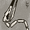 a 100 x 100 pixel icon of the skull and neck bones of a heron over a muted brown textured background