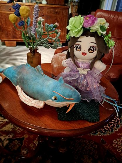 lianlian and a fantasy-like whale plushie