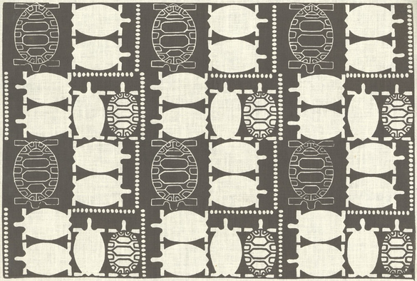 Rectangular fabric piece with monochrome grey and white turtle shapes (4 rows and 3 columns of a repeating design)