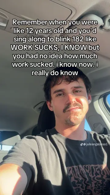 Remember when you were like 12 years old and you'd sing along to blink 182 like
WORK SUCKS, I KNOW but you had no idea how much work sucked. i know now. i really do know (TikTok image)