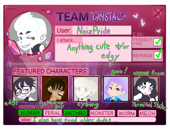 Art fight card for NoizPride.