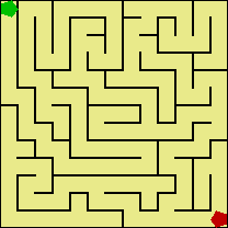 A computer generated 13 by 13 maze.