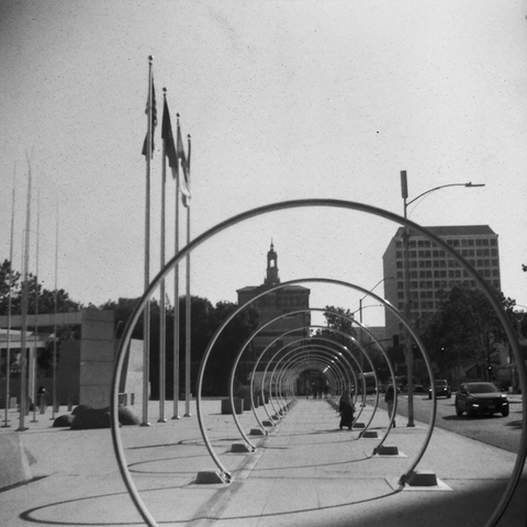 through a series of metal rings