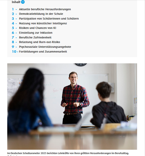 Ausschnitt des oben verlinkten beitrags im deutschen Schulportal mit Foto eines Lehrers vor einer Klasse.