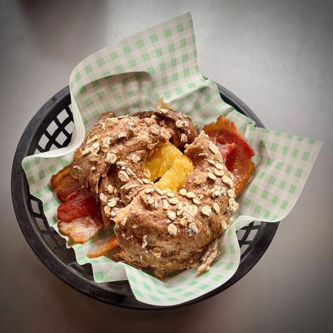 Breakfast bagel in a basket